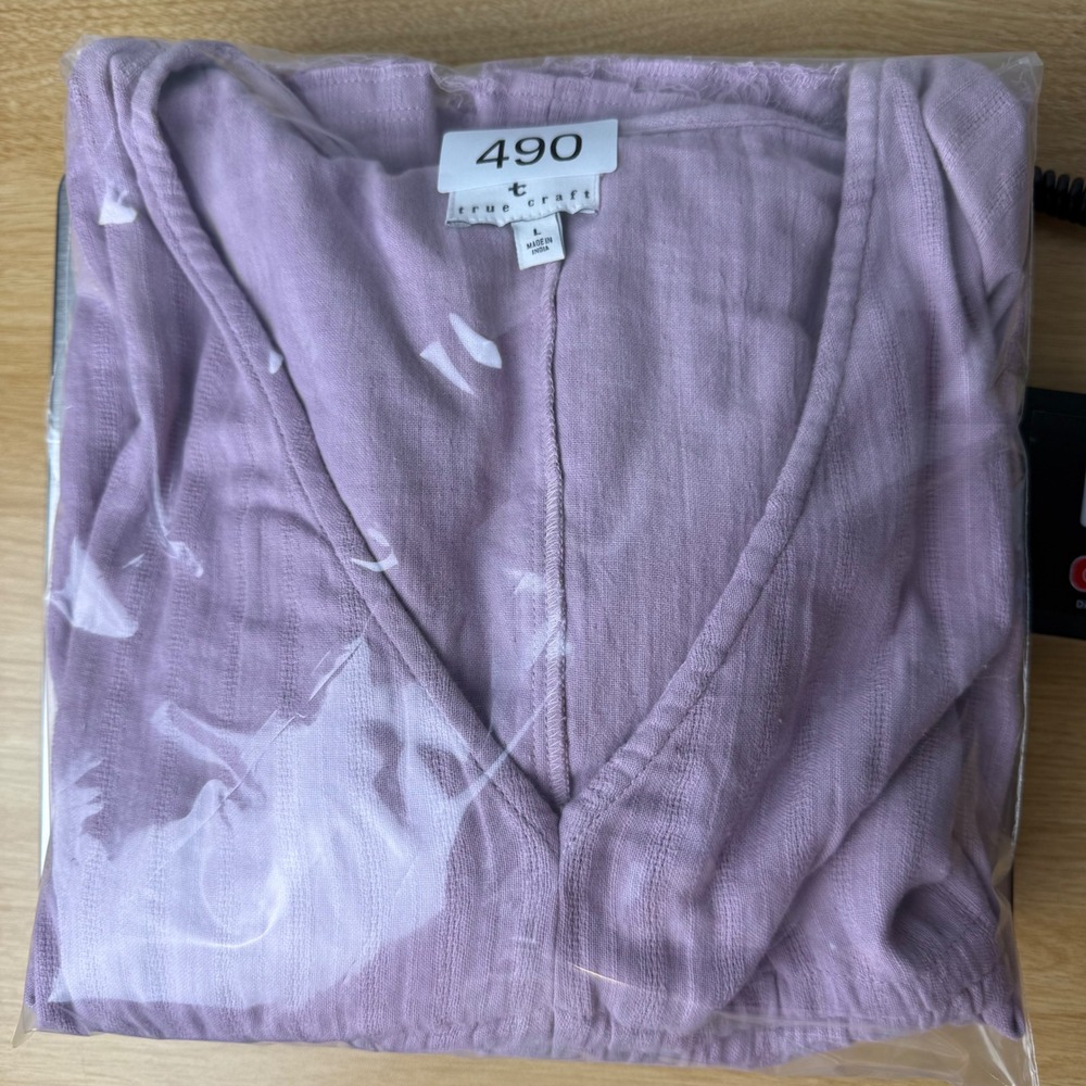 Womens V-Neck Gauze Raw Hem Blouse Large Tie Drawstring Cottagecore Boho Relaxed - Picture 8 of 8